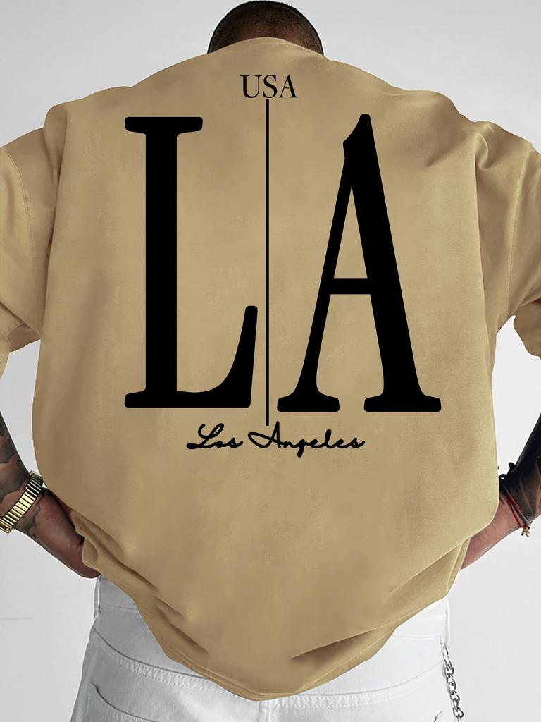 Unisexs Oversized Tshirt With Minimal Large La Usa Los Angeles Cursive Back Pattern Print Sxxl