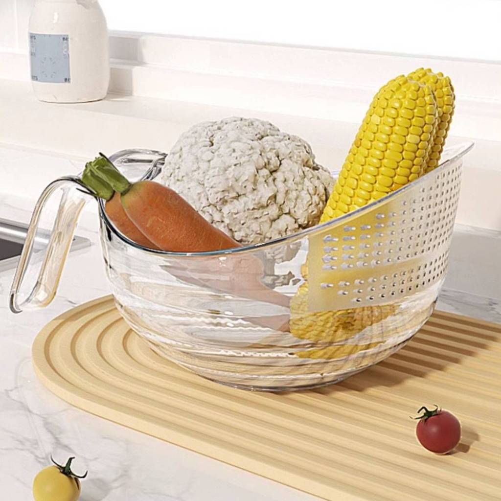 Plastic Kitchen Rice Washing Basket With Handle For Fruit And Vegetable Draining