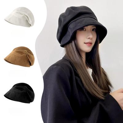 Chapeau pour femme automne hiver artistique rétro polyvalent en daim velours chapeau mode chapeau octogonal chapeau de pêcheur japonais