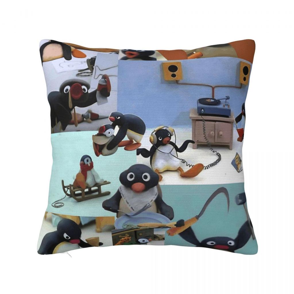 Noot Pingu Square Pillow Covers Polyester Home Penguin Cartoon Cushion Cover Cool Decorative Pillow Cover 45*45