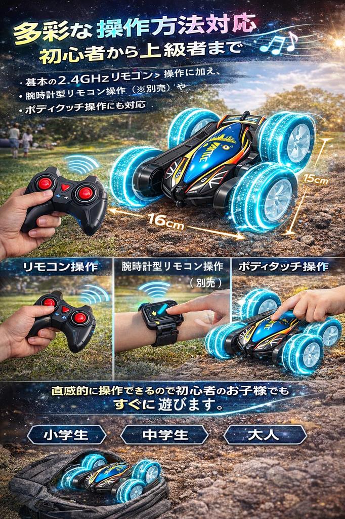 [New for 2026] Ailivesun RC Car for Kids, 360-Degree Stunt Capability, Double-Sided Operation, 4WD Off-Road Control, LED Lights & Sound, 2.4GHz