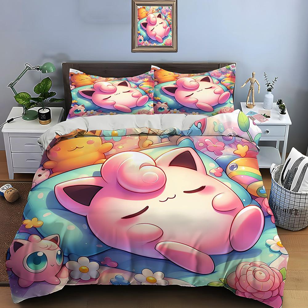 

Комплект постельного белья с принтом покемона Джигглипаффа, пододеяльник, 1 пододеяльник, 2 наволочки, комплект постельного белья для взрослых и детей, роскошный подарок на день рождения EU Twin 135X200cm