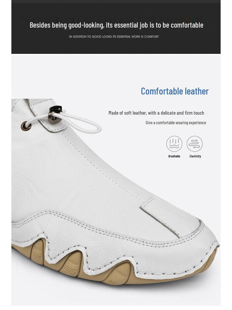 Men's Plus Size Genuine Leather Soft White Sports Shoes