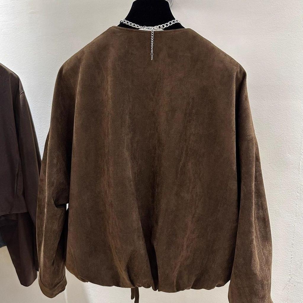 Women's European-Style Faux Suede Baseball Jacket - Petite, Stylish, and Versatile