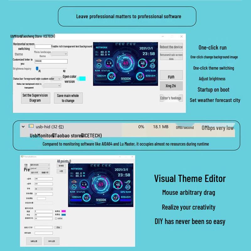 3,5" IPS USB-Display: Temperaturüberwachung, Speicherdatum, Kostenloses AIDA64, Einstellbare Helligkeit, Metalllünette.
