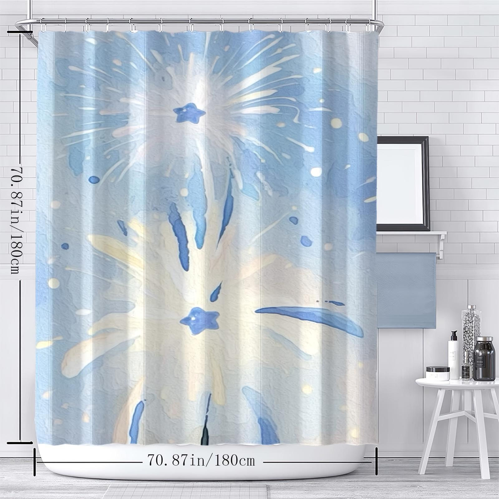 

Blue Fireworks Digital Print Shower Curtain – Reversible Polyester with Hooks, Machine Washable Artistic Bath Decor W90xH180cm