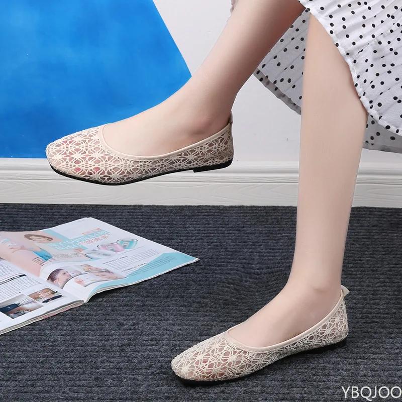 Moteriški permatomi nėriniai, minkšti balerinos bateliai, moteriški kvadratinio piršto, seksuali juoda, laivelio tipo avalynė, vasariniai, kvėpuojantys, smėlio spalvos, neslystantys, plokščiapadžiai, 35-40 dydžiai