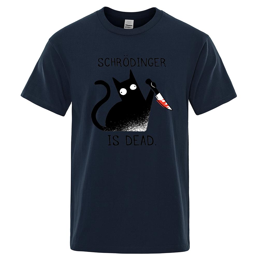 Schrodinger Is Dead Black Cat Tshirts Male Fashion 100% Cotton T-Shirt Hip Hop Loose Tee Clothes Casual Fashion Casual Tops Mens