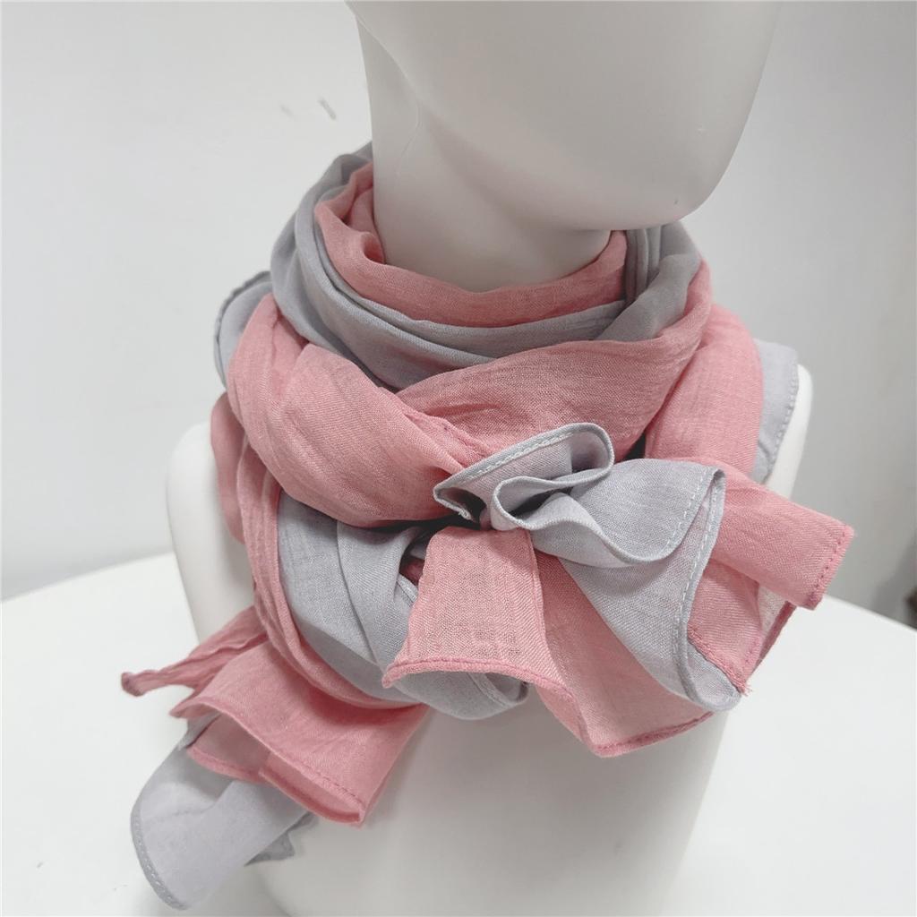 Two-Color Spliced Cotton And Linen Scarf, Very Soft To The Touch, With A Sense Of Drooping, Support
