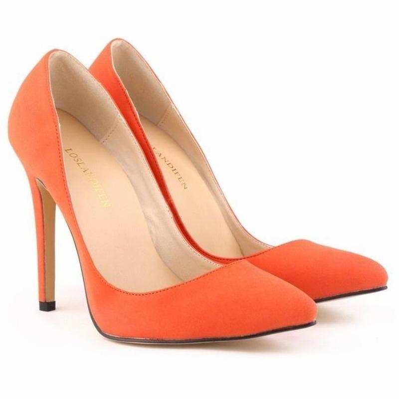 Классические сексуальные женские туфли-лодочки с острым носком на высоком каблуке, весенние брендовые свадебные туфли из искусственной замши 35 оранжевый