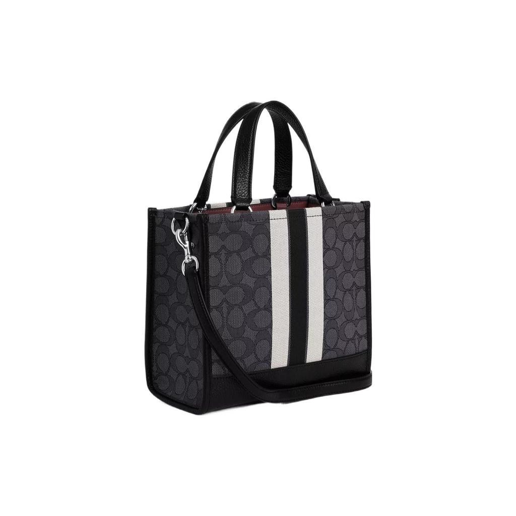 Coach Dempsey 22 Monogram Stripe Logo Decor Fabric With Leather Tote Bag Women tote Black CQ878-SVRT6