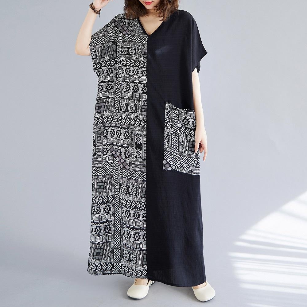 

Короткий рукав Плюс размер винтажный пэчворк новые платья для женщин повседневное свободное длинное летнее платье