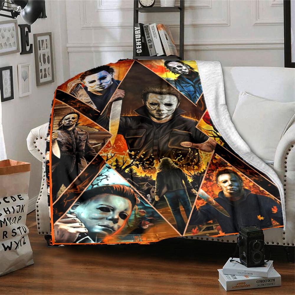 Halloween Horror Icons Flannel Blanket Super Soft Warm Cozy Blanket For Sofa Bed Office Travel Allseason Home Decor Gift
