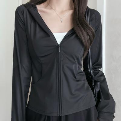 Haine de protecție solară cu glugă negre pentru femei vara Subțiri și subțiri Haine de protecție solară din mătase de gheață Cardigan Jacket pentru sport în aer liber Subțire