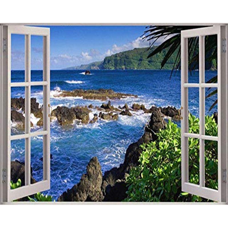 5d Diamond Painting Full Drill Round Window Scenery Rhinestones Diamond Embroidery Sale Mosaic Home Decor