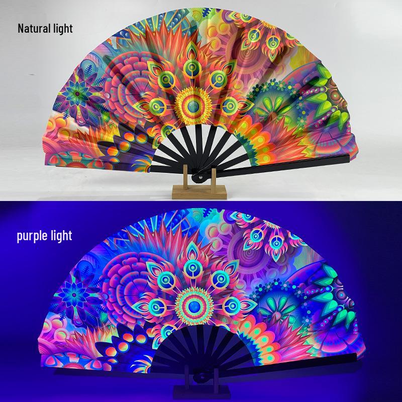 Leuchtender faltbarer Kung-Fu-Party-Fächer mit UV-fluoreszierender Leuchtkraft