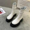 Fashion Soft Leather Thick Sole Women's Boots New Short Boots Women's Shoes Side Zipper Rider Boots Back Lace-Up Middle Boots