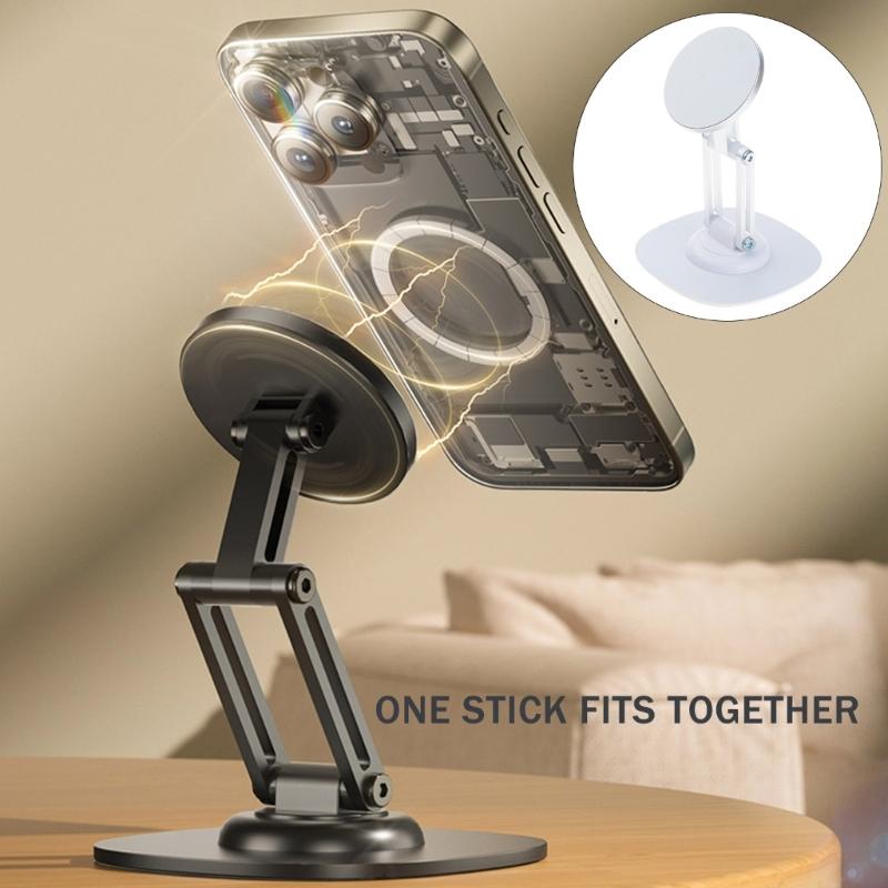 Desktop Magnetic Phone Holder for Phone 16 15 14 360 Degree Rotating Phone Holder Foldable Tabletop Stand