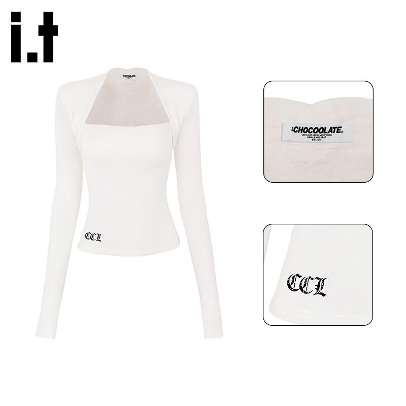 :CHOCOOLATE Women s Slim Fit Long Sleeve Square Collar Top M