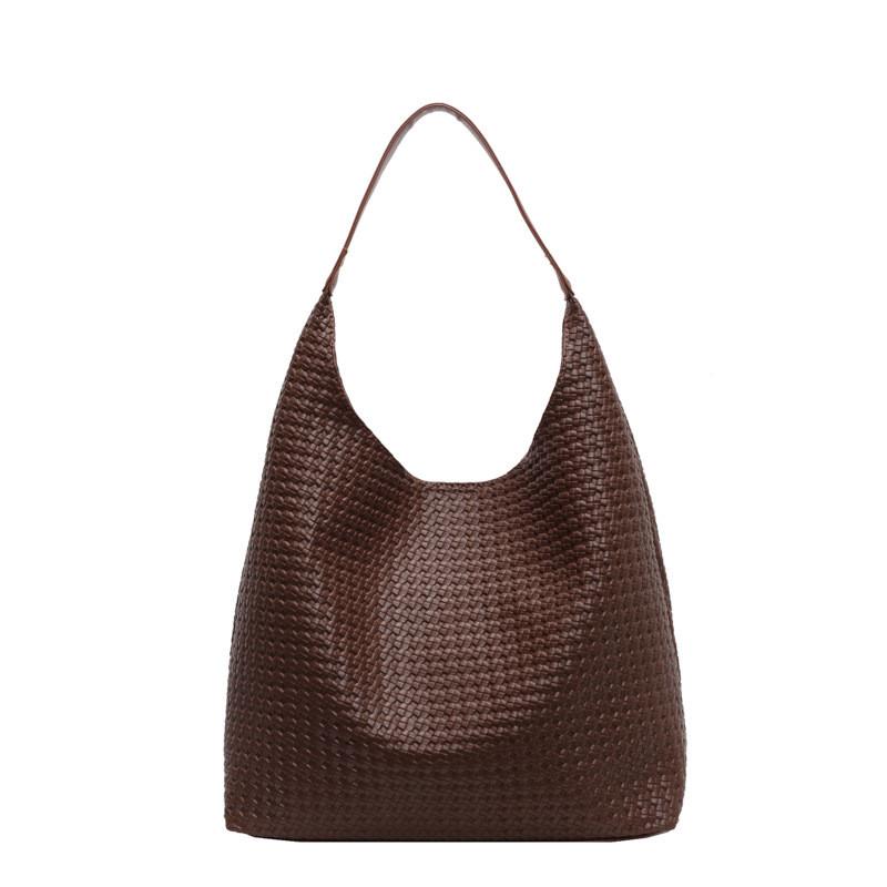 Pu Large Capacity Woven Tote Bag For Women With Solid Color For Daily Commuting And Casual Use