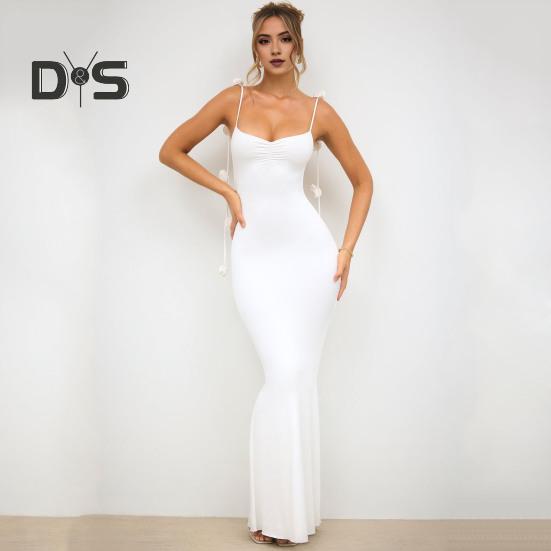 Dámské večerní šaty 3D růžová dekorace špagetová ramínka bez zad bez rukávů výstřih do V slim fit koktejlová párty maxi šaty dámské banketové svatební maxi šaty