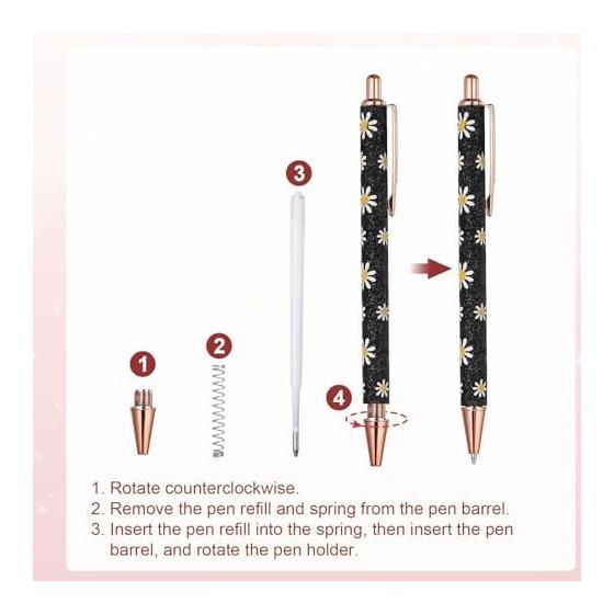 PATIKIL 2pcs Fancy Ballpoint Pens for Women, Medium Point 1.0mm Black Ink, Shiny Metal Click Pens, Knockable for Journaling, Christmas Gift, Office