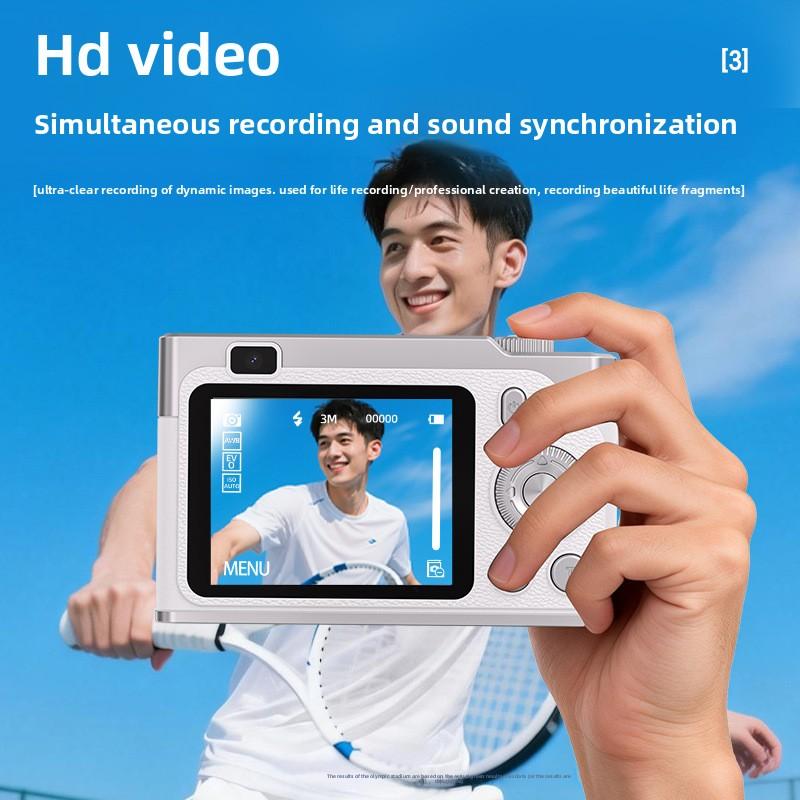 HD Retro CCD Digital Camera, Front and Rear Dual Camera Selfie, Mini Mirrorless Style, Compact for Students & Beginners, Pocket Cam