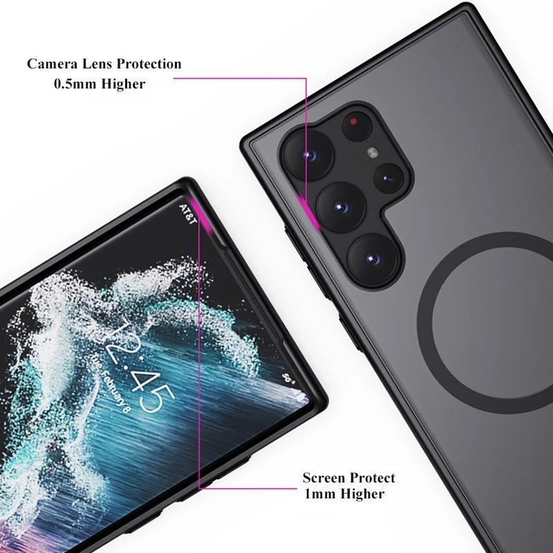 Strong Magnetic Mobile Phone Case with Kickstand for Samsung Galaxy S25 S24 Ultra Plus S23 S22 Cases with Stand Black Cover
