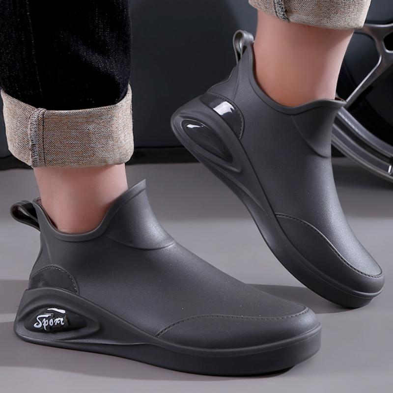 Men's Rain Boots Short Tube Casual Waterproof Shoes Non-slip Work Shoes Plus Velvet Warm Fishing Rain Boots