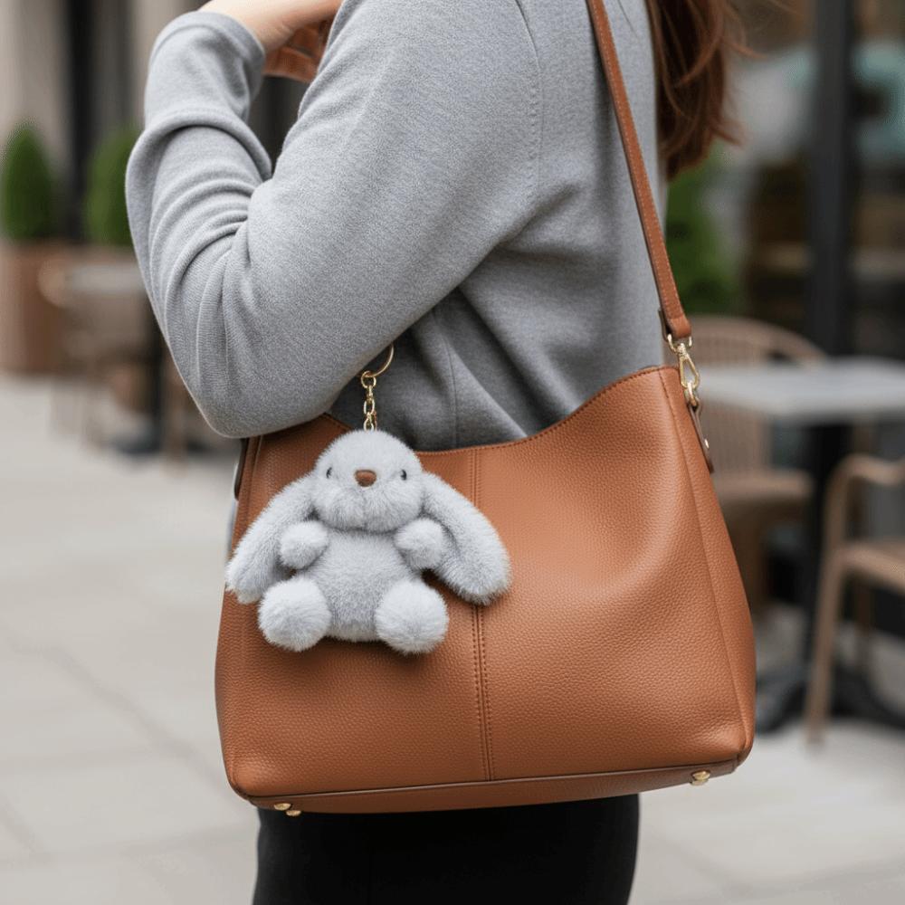 Charms Bag Rabbit Plush Pendant Fluffy Soft Metal Ring Rabbit Fur Keychains Decoration Horse Doll Rabbit Plush Key Ring Handbag