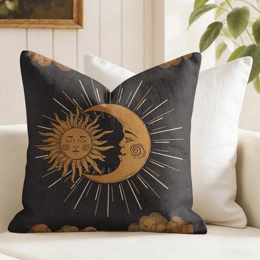 Tarot Sun and Moon Cushion Cover Summer Linen Pillow Case Organic Fabric Cushion Cover DoubleSided Print Sofa Home Decor