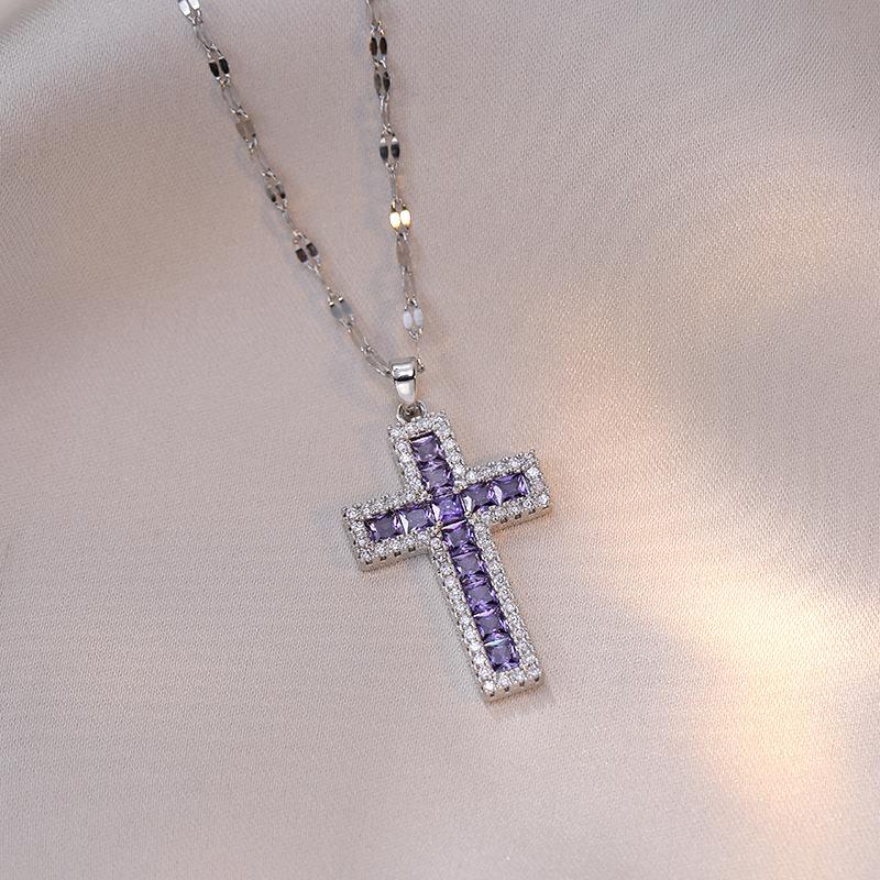 Collana A Croce In Oro Con Zirconi Per Donna – Ciondolo Piccolo E Sacchetto Regalo Incluso
