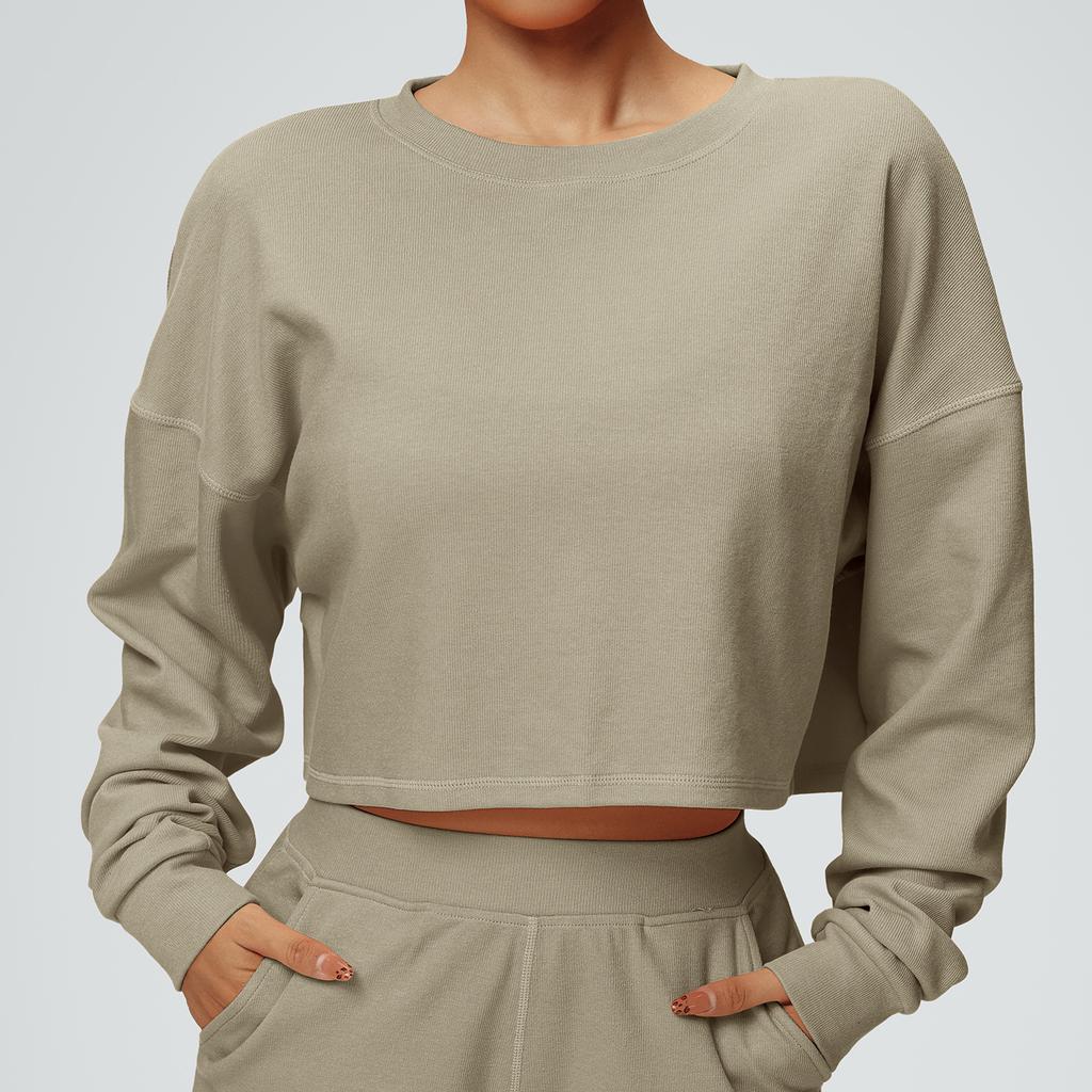 New Casual Round Neck Sweatshirt, Sports Running Short, Loose And Fashionable Long Sleeved T-Shirt, Fitness Top For Women