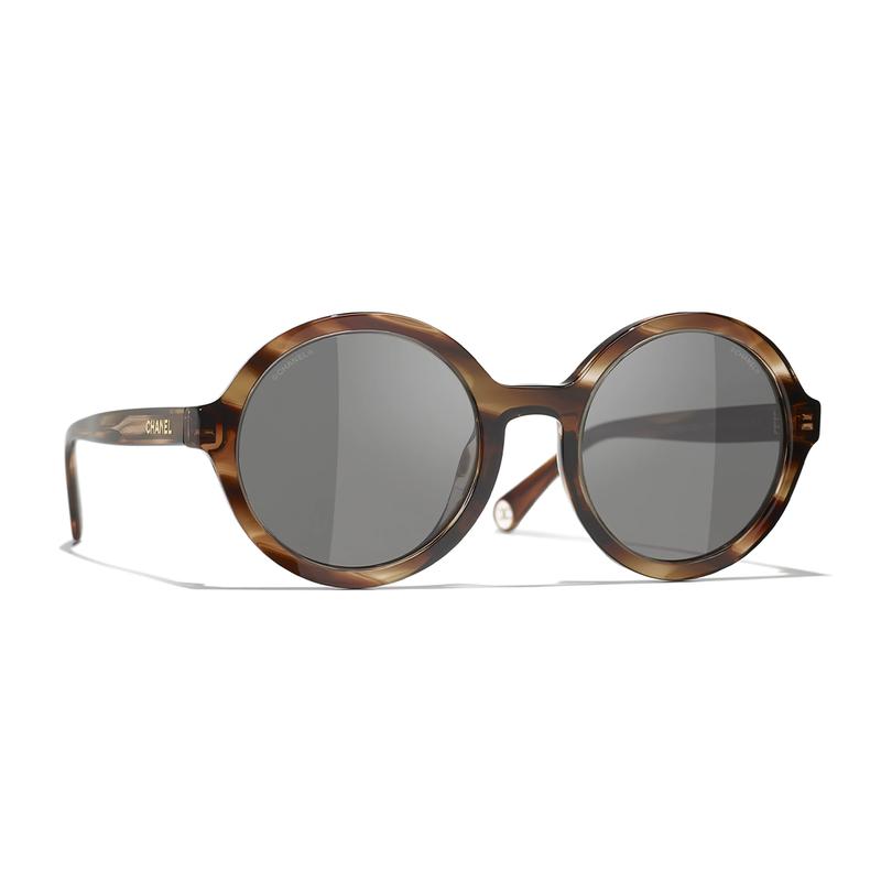 

CHANEL Temple Logo Round Sunglasses Unisex Couple Style Brown коричневий