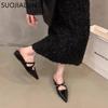 Fashion SUOJIALUN 2024 Summer New Women Flat Shoes Fashion Pointed Toe Slip On Mules Shoes Soft Flat Heel Outdoor Vaction Ladies Sandals