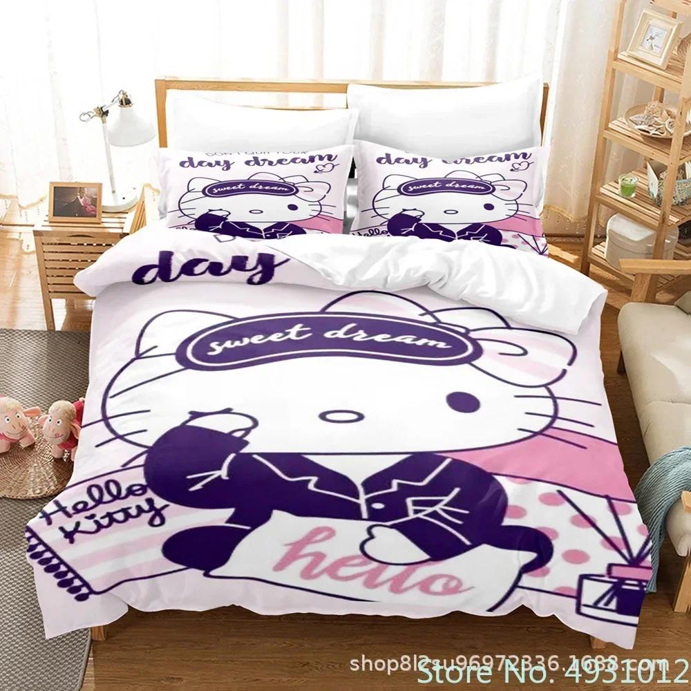 Cute Hello Kitty Colors Bedding Set Pillowcase Japanese Anime Bedclothes 3D Printed Quilt Cover Duvet Cover Baby Kids Child Gift