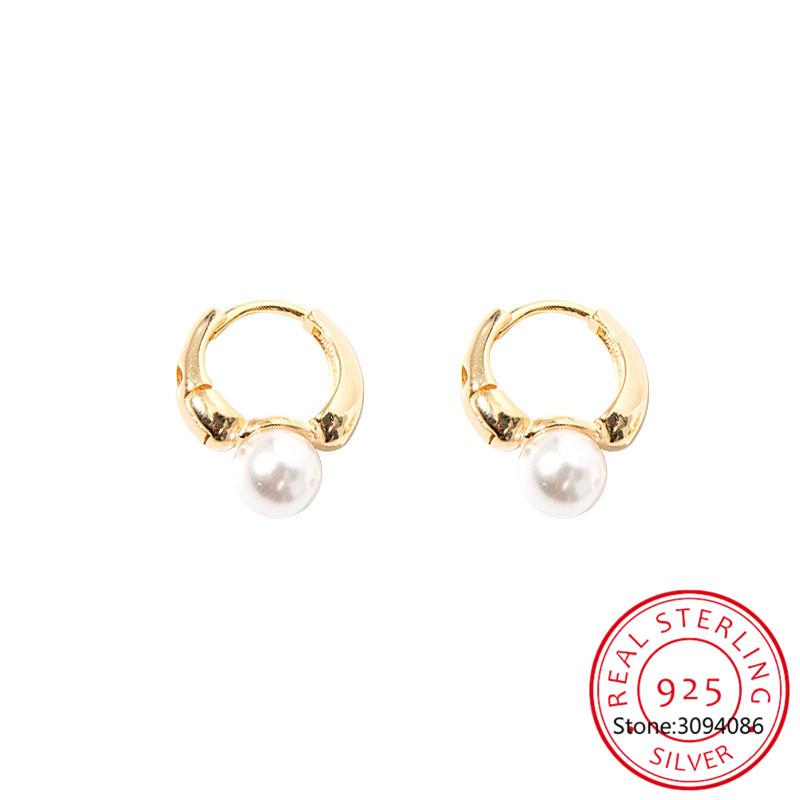 

925 Silver Pearl Hoop Earrings for Women Round Wedding Gold Earrings Party Jewelry S-E1472 золотой