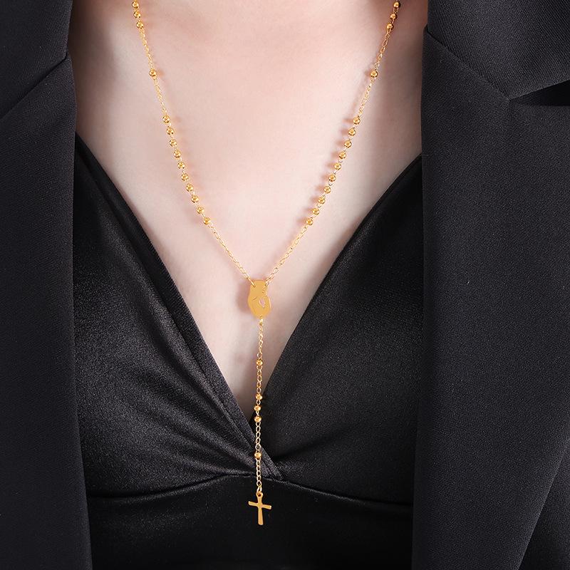 18K Gold Titanium Steel Cross Pendant Necklace - Women s Hip Hop Fashion.