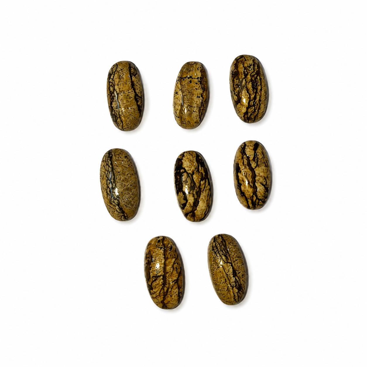 Picture Jasper Oval Cabochon Lot of 8, Natural Picture Jasper Gemstones, Matching Cabochon Set for Jewelry Making, Loose Jasper Cabochons 7x14mm 7x14mm коричневый