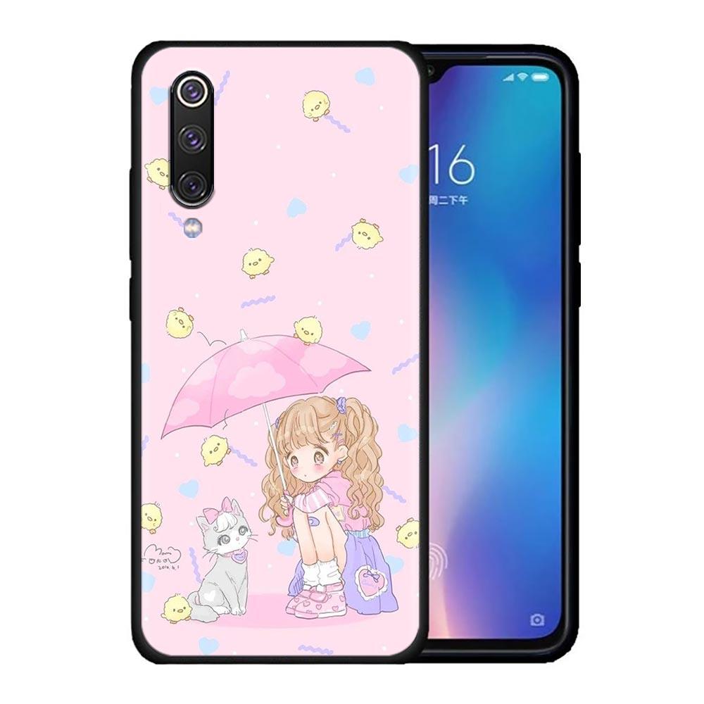 Kawaii Anime Niedliches Schönes Mädchen Handyhülle für Xiaomi Mi A2 8 9 SE 9T 10 10T 10S CC9 E Note 10 Lite Pro 5G 4G Schwarze Hülle Abdeckung