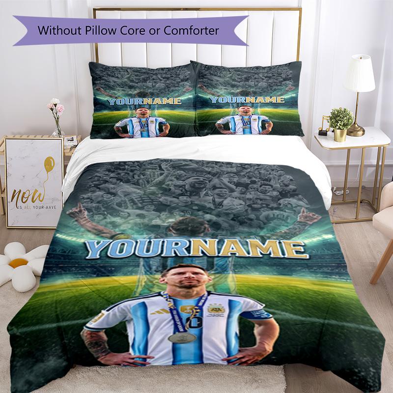 Messi Customize Text Bed Sheet Set Suitable for Decorate room Breathable Duvet Cover Custom Room Decor Perfect Gift for Valentine’s Wedding Birthday