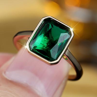 Eleganti Anelli Quadrati di Cristallo Verde per Donna Colore Oro Anello di Fidanzamento Gioielli da Festa Regali
