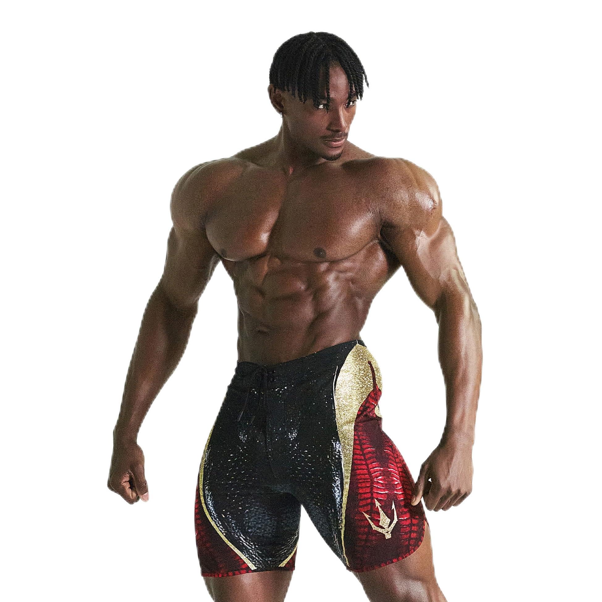[FIED] Short Physique Homme Demolisher Short d'Entraînement pour Compétition de Bodybuilding, Rouge, Taille 28