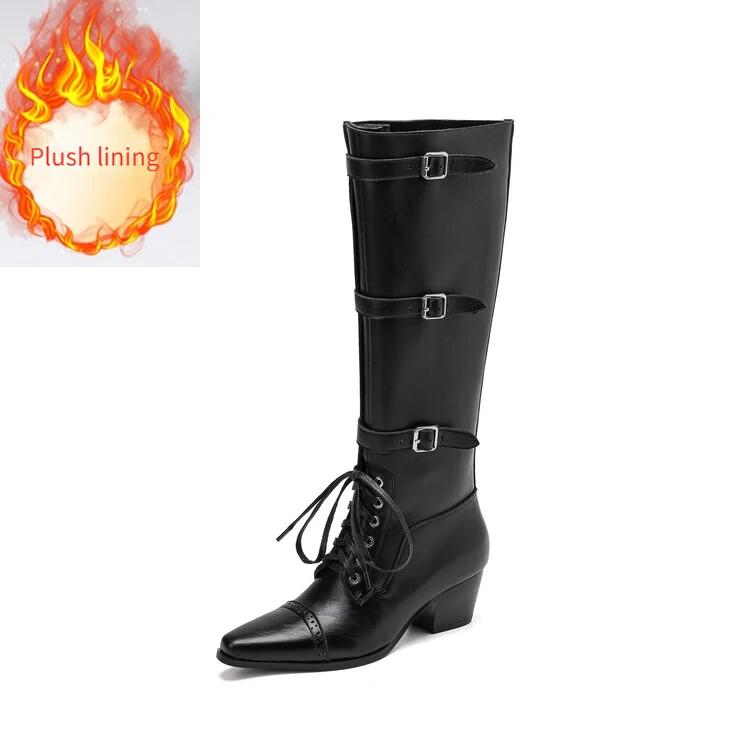 Fashion New Cowhide Cross Tie Straps Belt Buckle Knee High Boots Women Sexy Hot Girl Pole Dance 5.5cm High-heeled Knight Boots Size 40