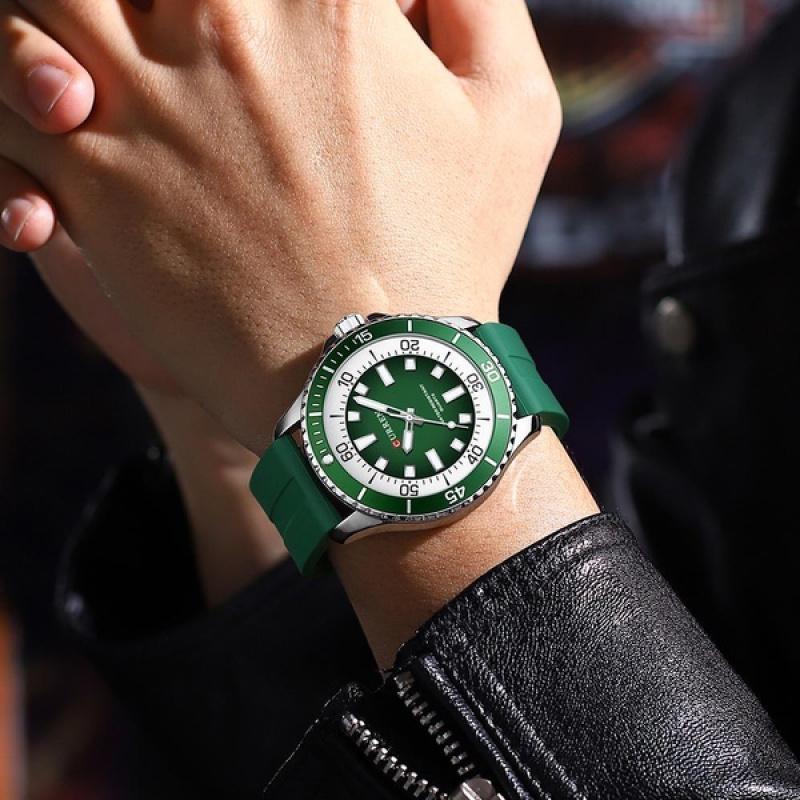 CURREN Men's Fashion Quartz Watch Outdoor Large Dial Luminous Waterproof Silicone Strap Sport Wristwatch