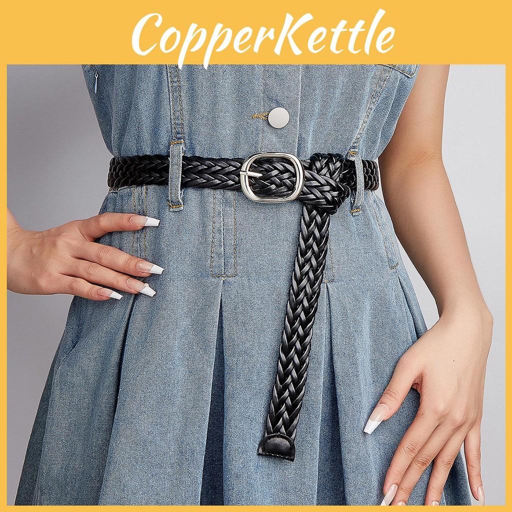 Black Womens Pu Woven Belt With Alloy Closure Design For Trendy Outfits Casual