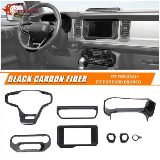7x Carbon Fiber Center Consol Dash Trument Covers Trim For Ford Bronco +