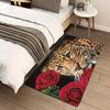 Red Rose Cheetah Print Living Room Carpet, Non-Slip Washable Animal Theme Rug for Bedroom Dining Room Home Decor