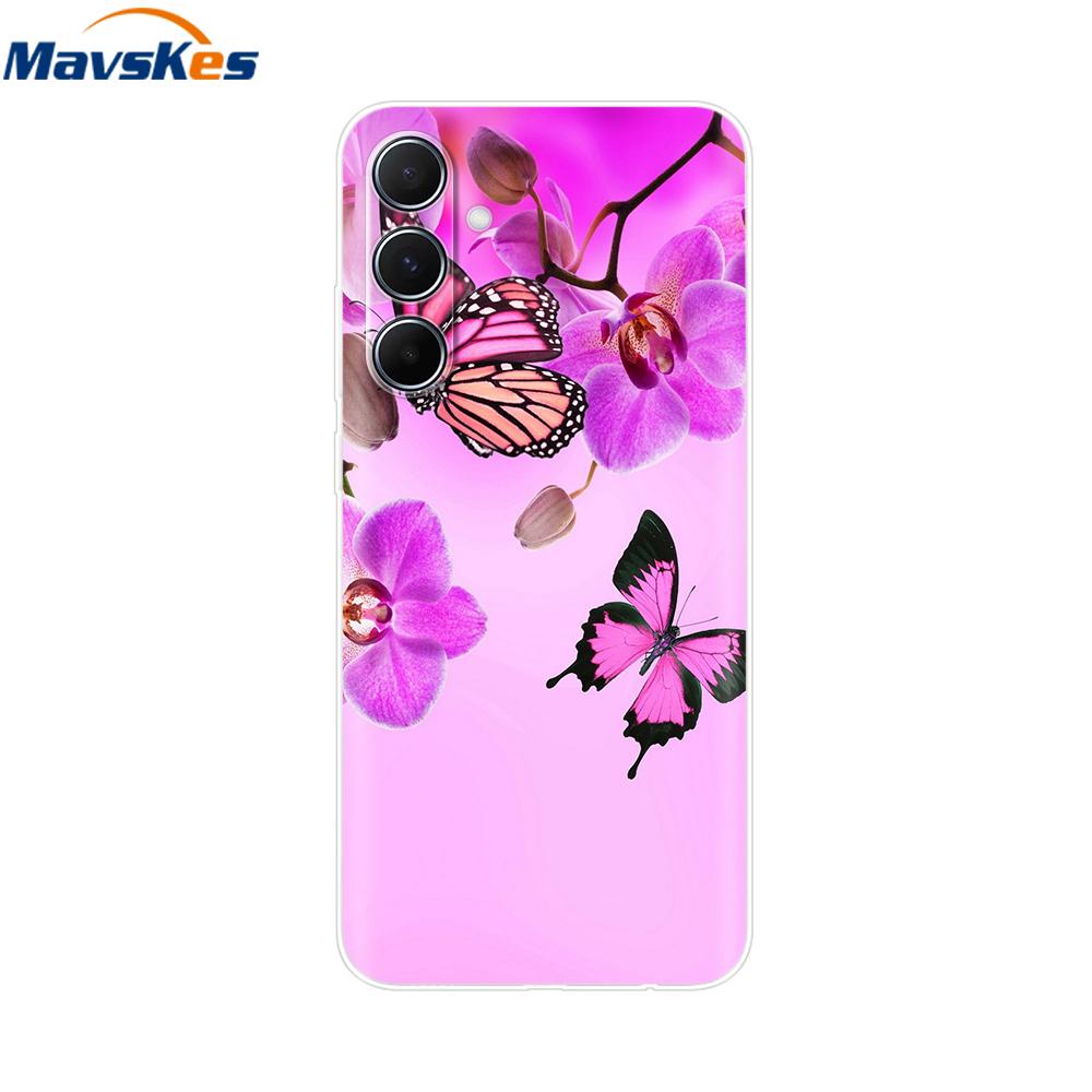 For Samsung Galaxy M35 5G Case Cute Cat Flower Painted Phone Cases For Samsung M35 Case M 35 SM-M356B Silicone Clear TPU Fundas