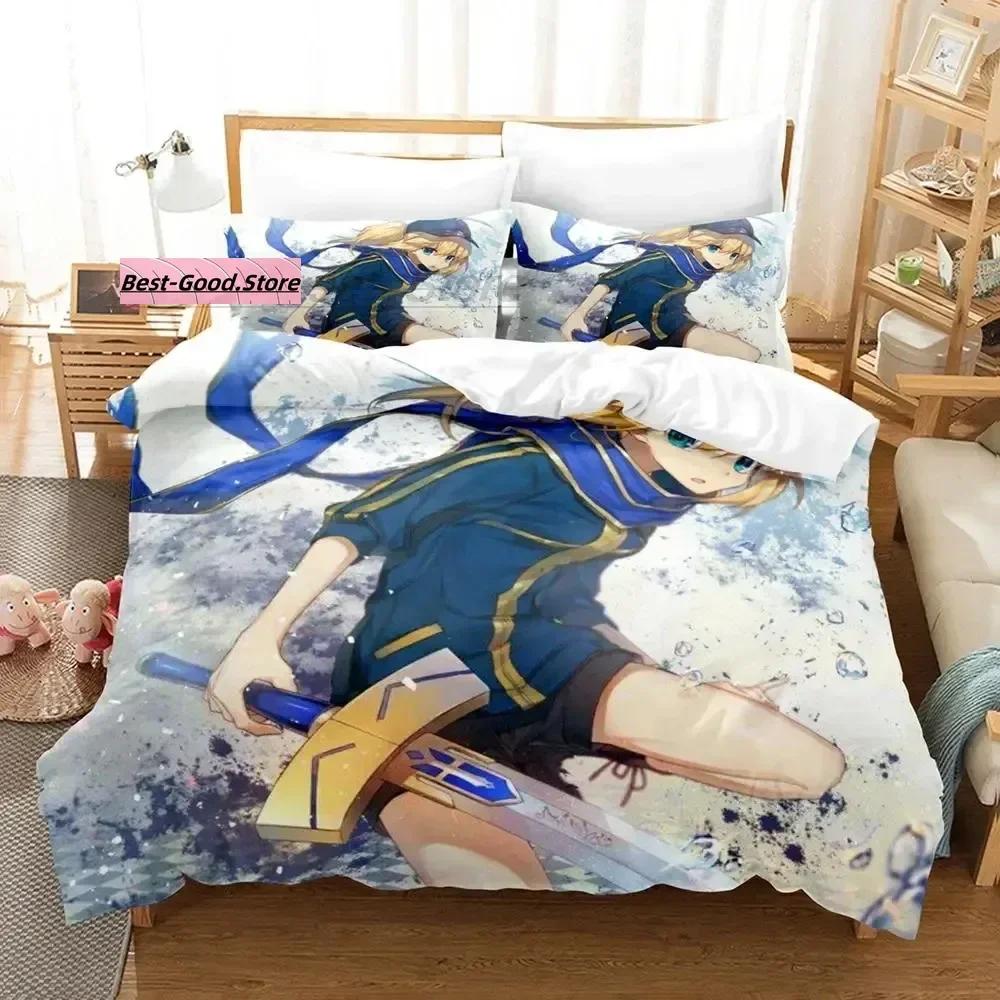 Kawaii Fate Saber Bedding Set Single Twin Full Queen King Size Bed Set Aldult Kid Bedroom Duvetcover Sets 3D Anime Bed Sheet Set